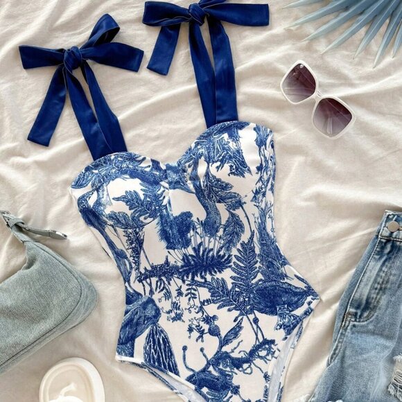 Boho Women's Casual Floral Print one piece swimsuit - Picture 1 of 6